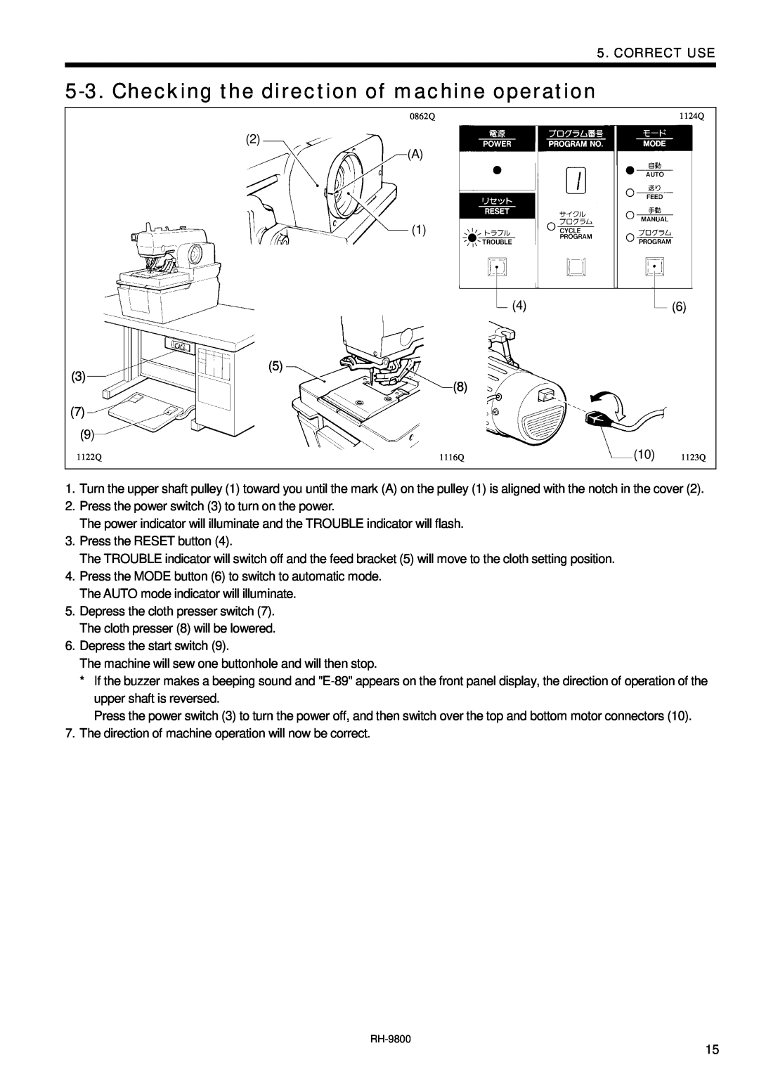 Brother DH4-B980 instruction manual Checking the direction of machine operation, Correct Use 