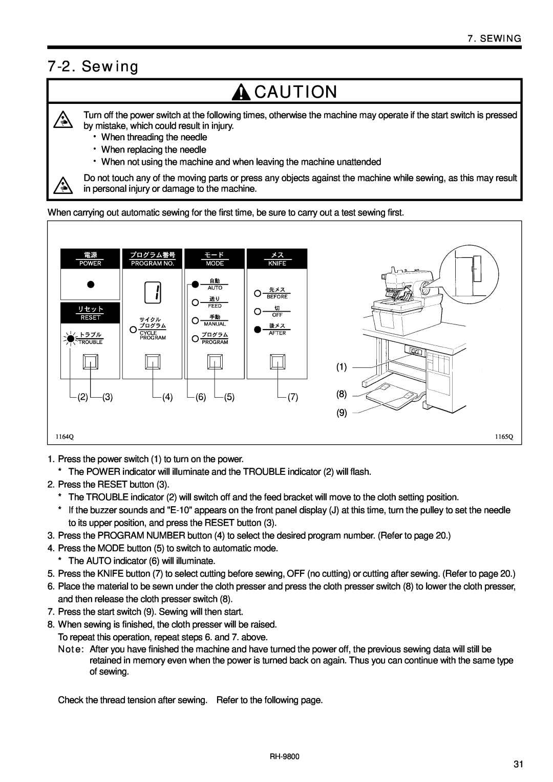 Brother DH4-B980 instruction manual Sewing 