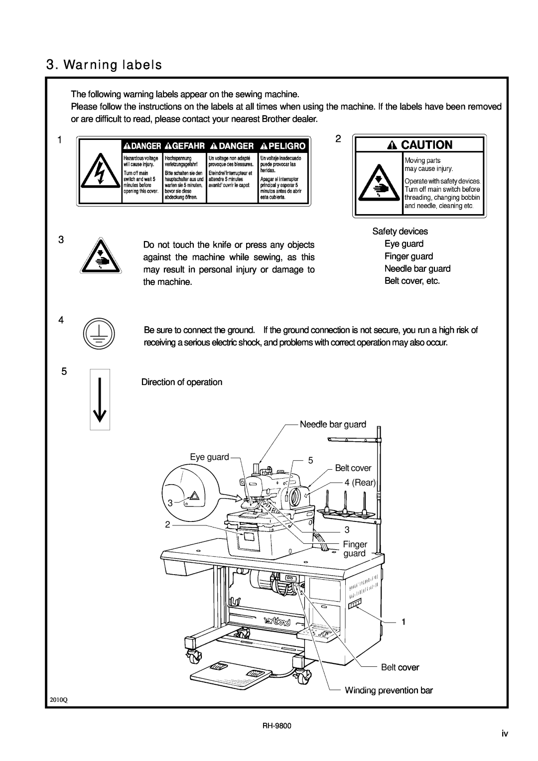 Brother DH4-B980 instruction manual Warning labels 