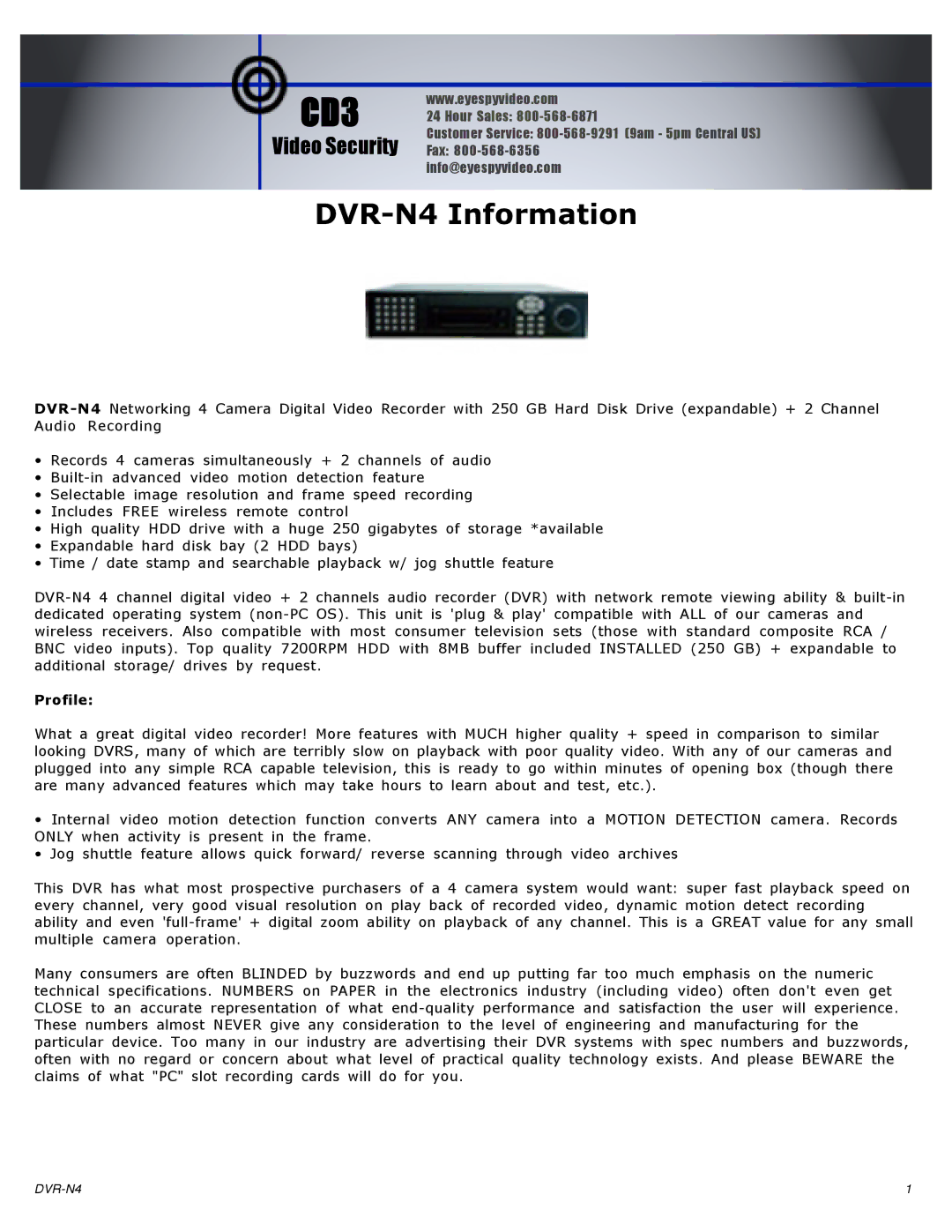 Brother DVR-N4 technical specifications CD3, Profile 