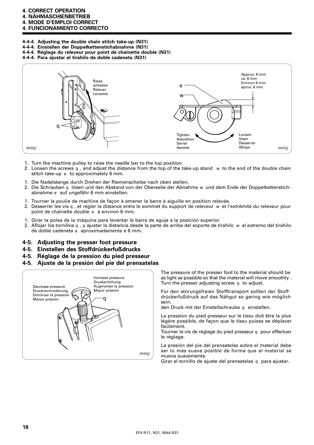 Brother MA4-N31, EF4-N21, EF4-N11 instruction manual Raise anheben Relever Levantar 