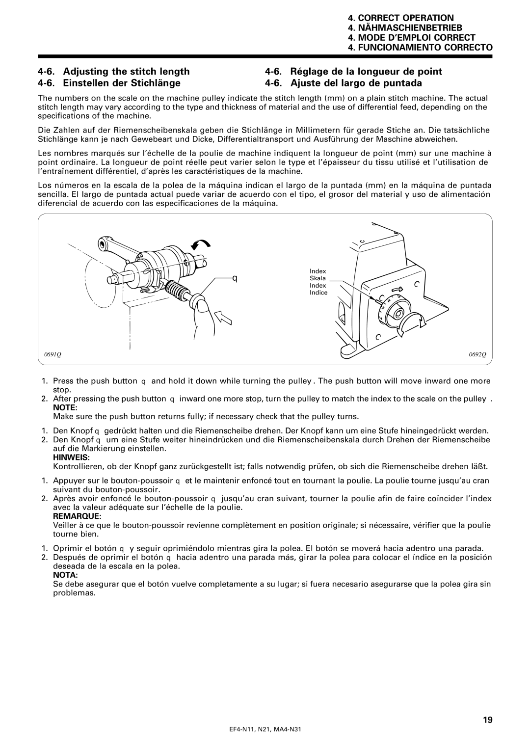 Brother EF4-N21, EF4-N11, MA4-N31 instruction manual Correct Operation 