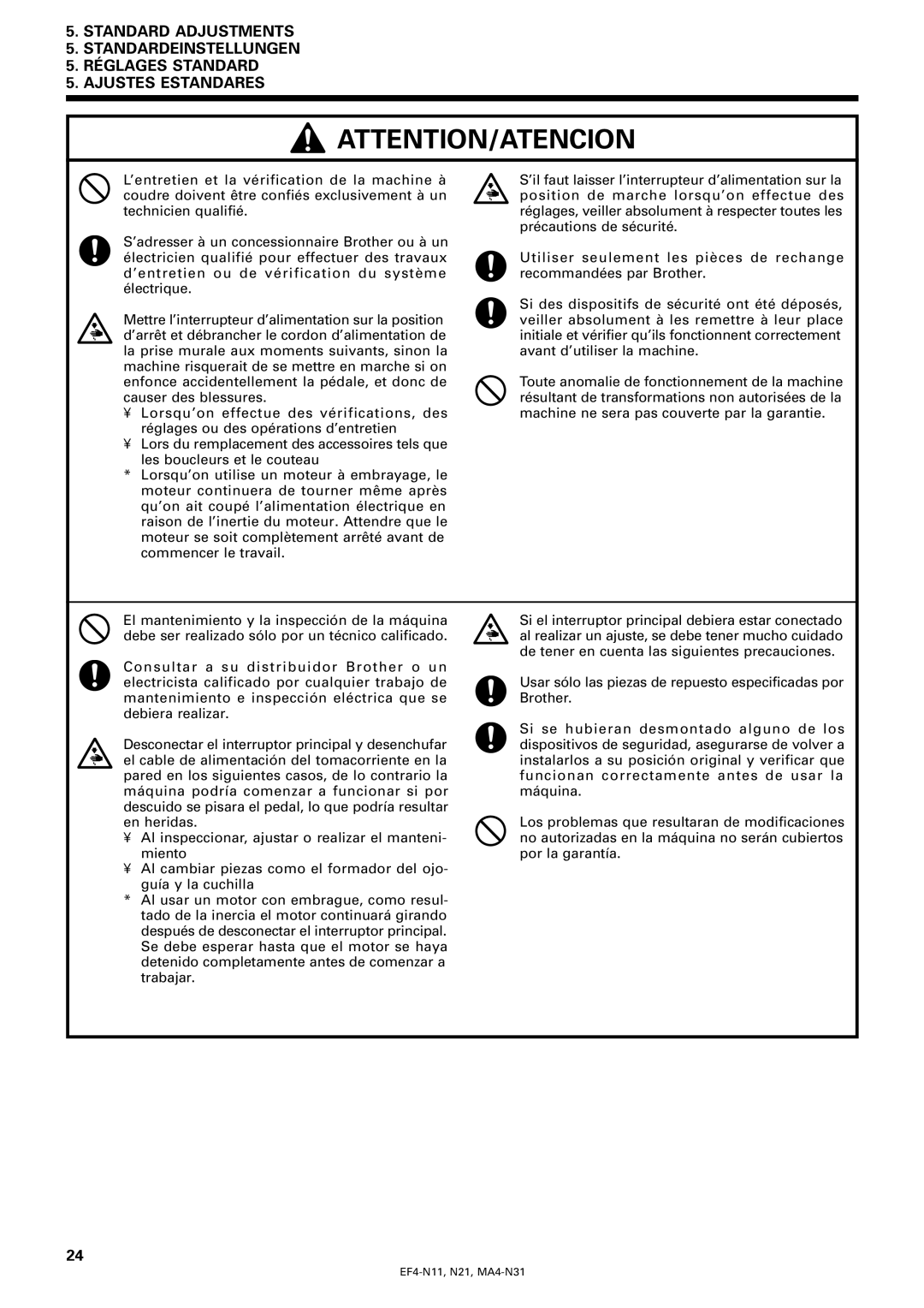 Brother EF4-N21 instruction manual EF4-N11, N21, MA4-N31 