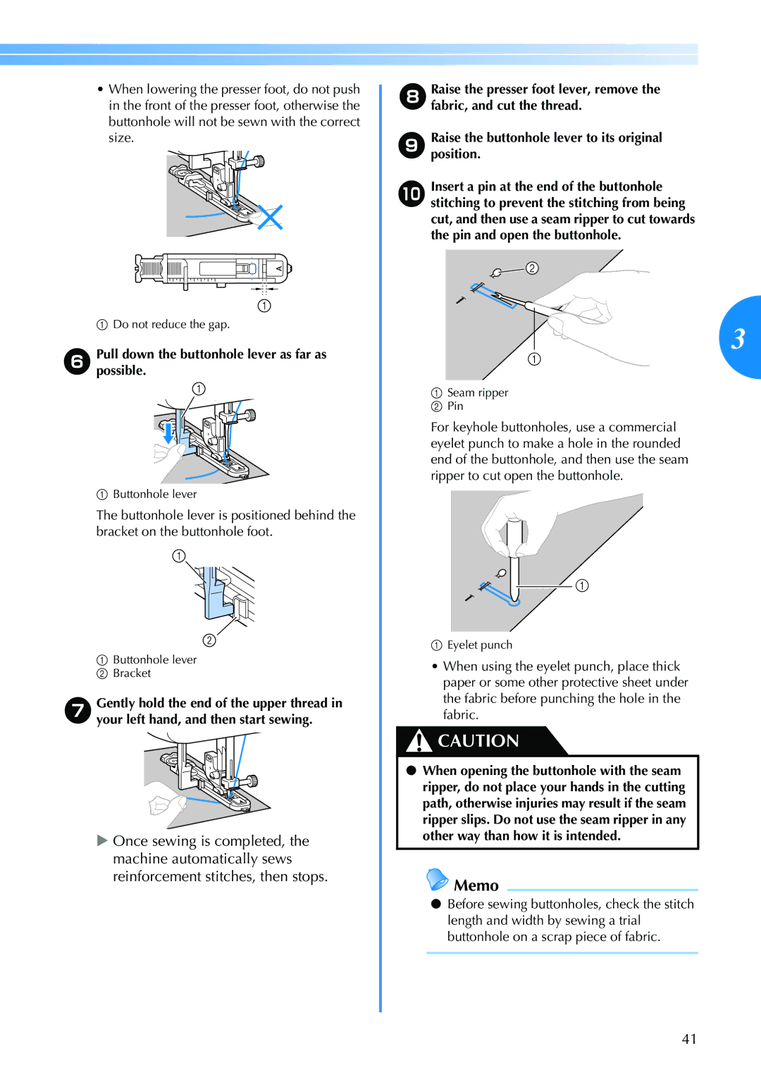 Brother HS 2000, EN 1470 operation manual FPullpossible.down the buttonhole lever as far as 