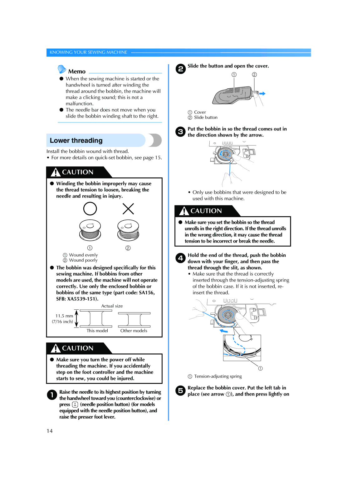 Brother ES 2000 operation manual Lower threading 