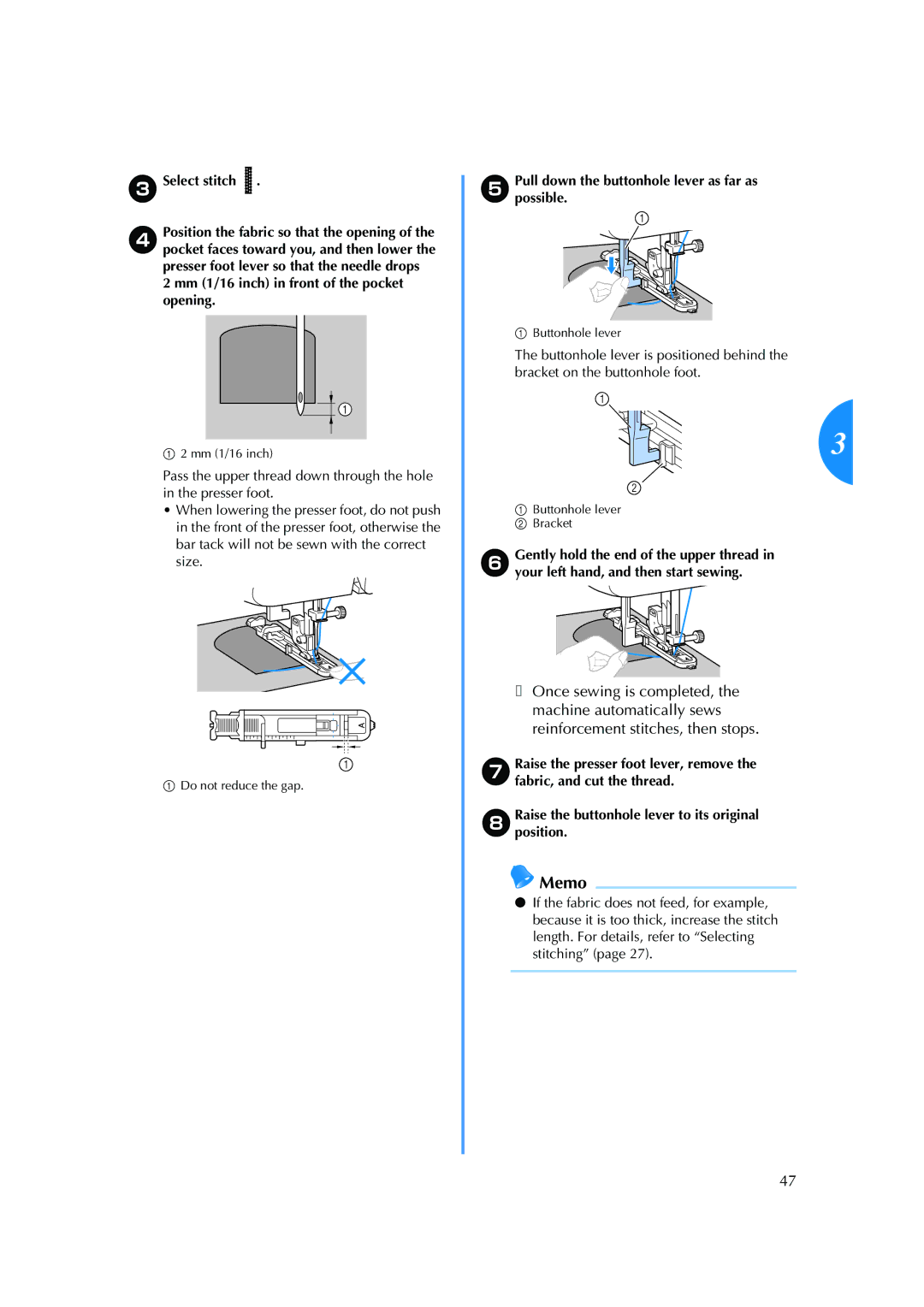 Brother ES 2000 operation manual EPullpossible.down the buttonhole lever as far as 