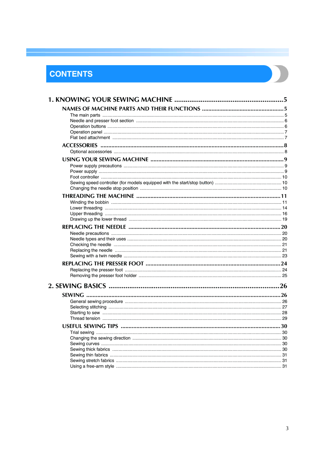 Brother ES 2000 operation manual Contents 