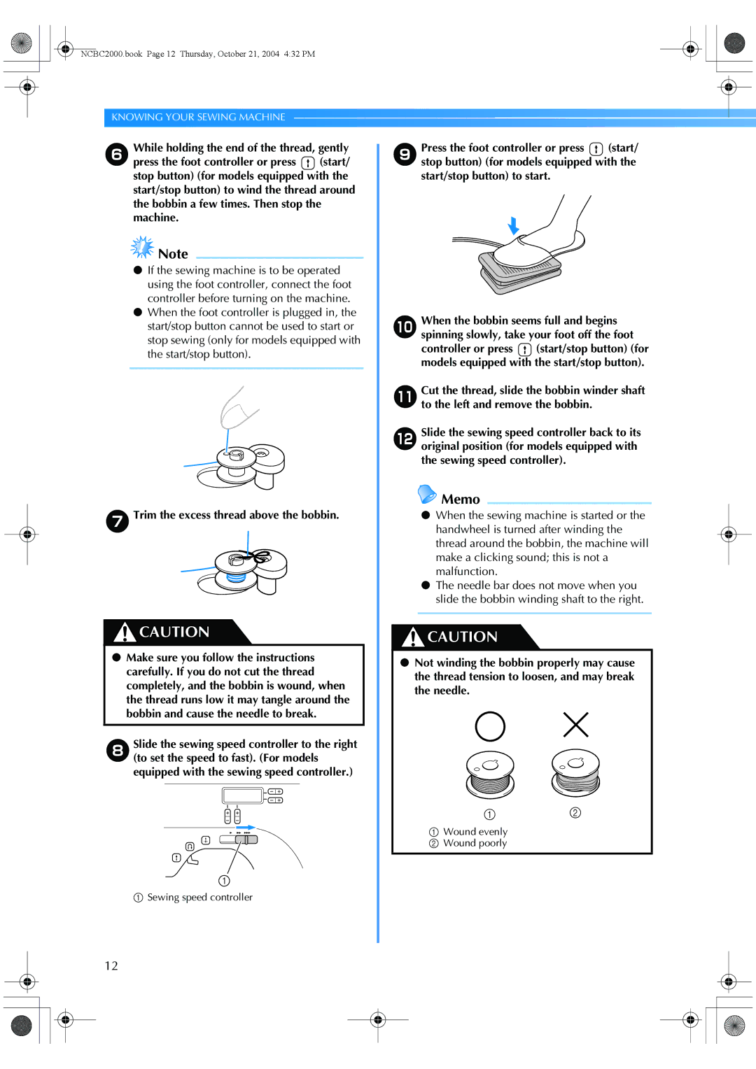 Brother EX 660 operation manual GTrim the excess thread above the bobbin 