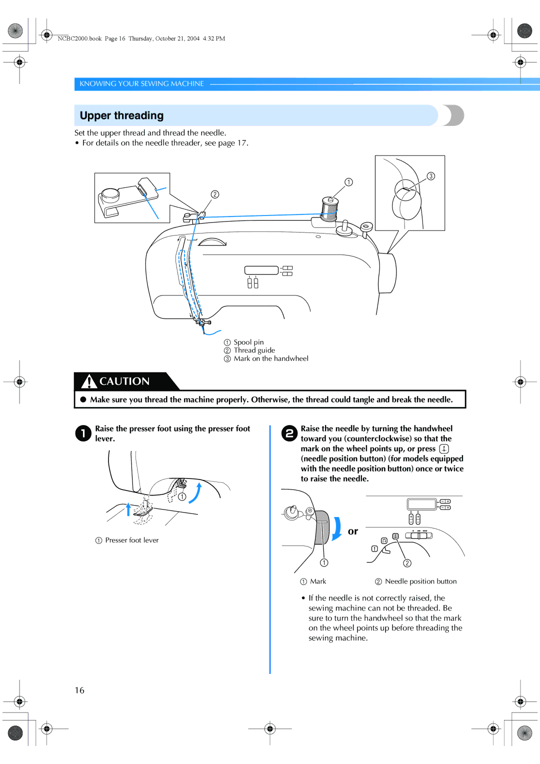 Brother EX 660 operation manual Upper threading 