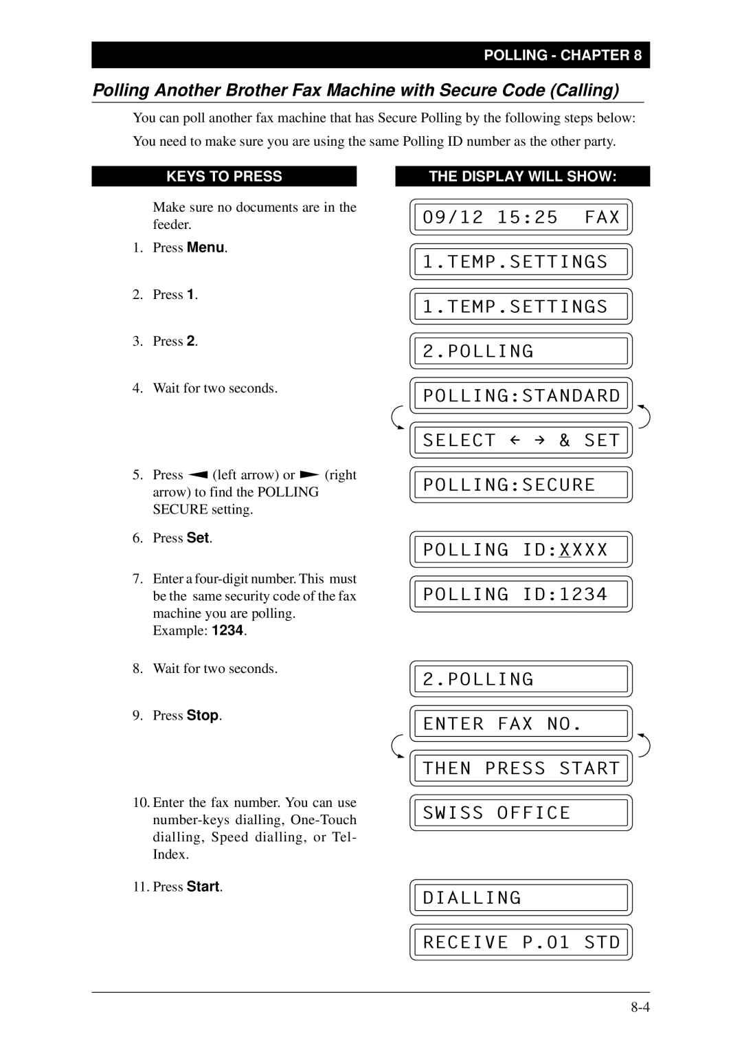 Brother FAX-1030Plus, Fax-1020Plus owner manual Polling Another Brother Fax Machine with Secure Code Calling 