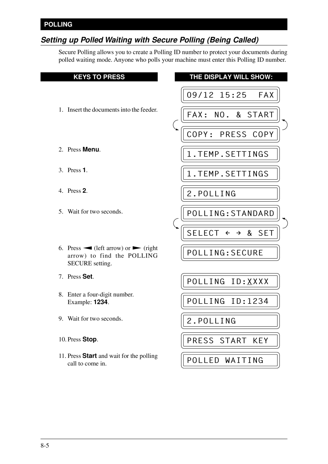 Brother Fax-1020Plus, FAX-1030Plus owner manual Setting up Polled Waiting with Secure Polling Being Called 