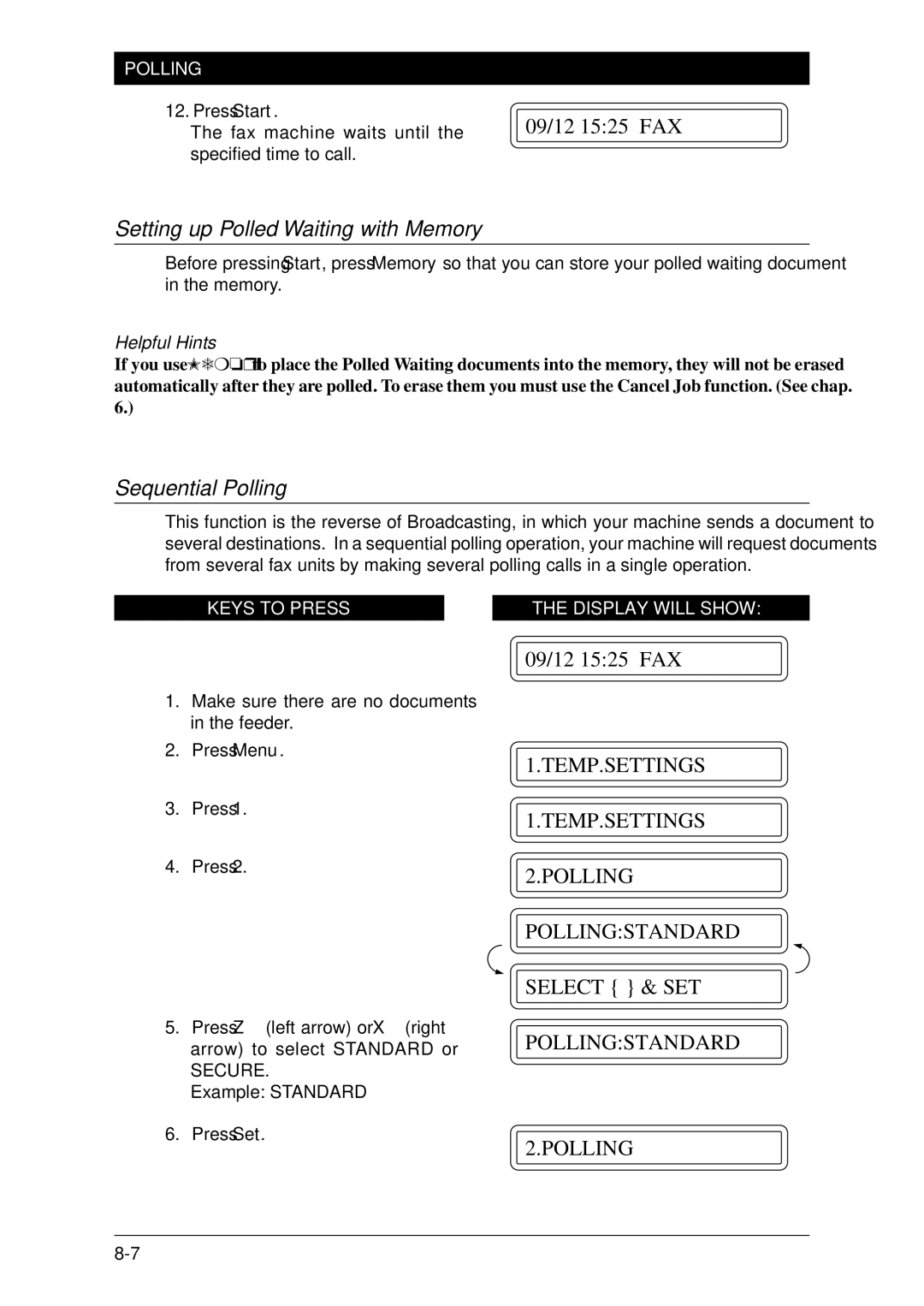 Brother Fax-1020Plus, FAX-1030Plus owner manual Setting up Polled Waiting with Memory, Sequential Polling 