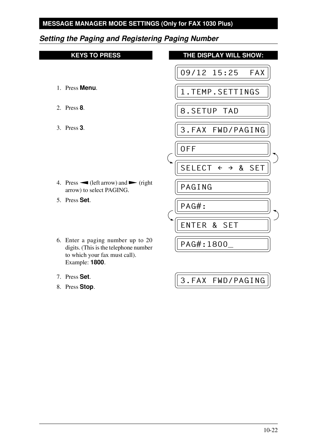 Brother FAX-1030Plus, Fax-1020Plus owner manual Setting the Paging and Registering Paging Number, Fax Fwd/Paging 