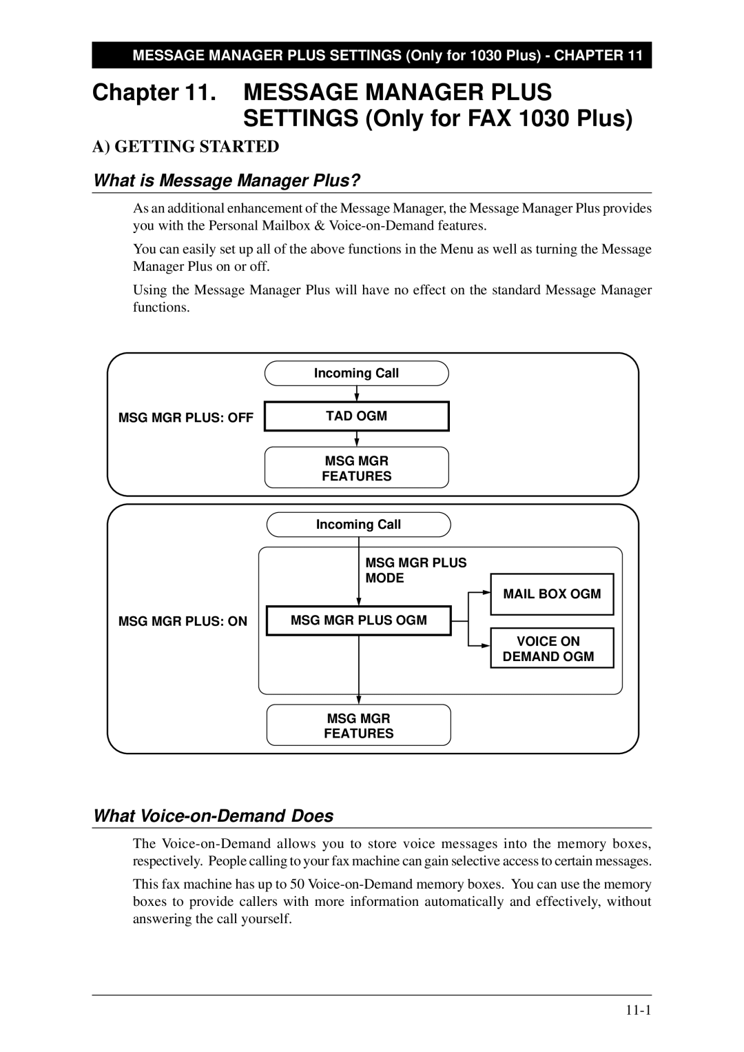 Brother FAX-1030Plus, Fax-1020Plus Message Manager Plus Settings Only for FAX 1030 Plus, What is Message Manager Plus? 