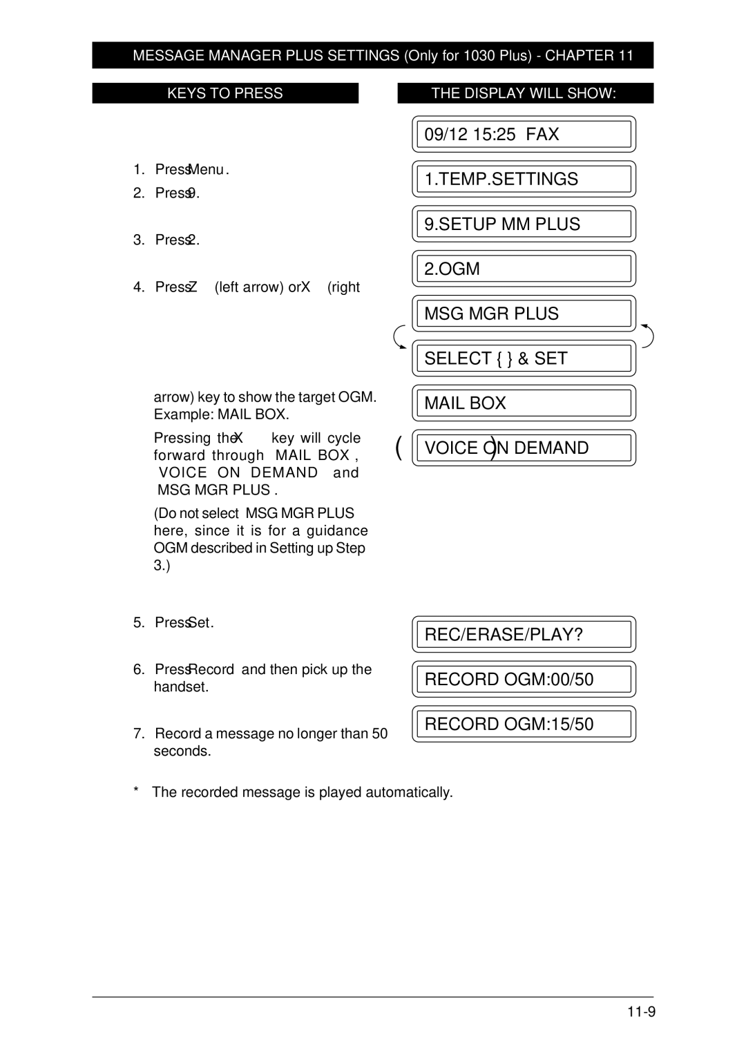 Brother FAX-1030Plus, Fax-1020Plus owner manual TEMP.SETTINGS Setup MM Plus OGM MSG MGR Plus Select & SET, Voice on Demand 