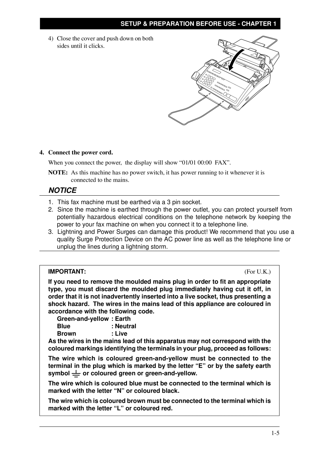 Brother FAX-1030Plus, Fax-1020Plus owner manual Connect the power cord 