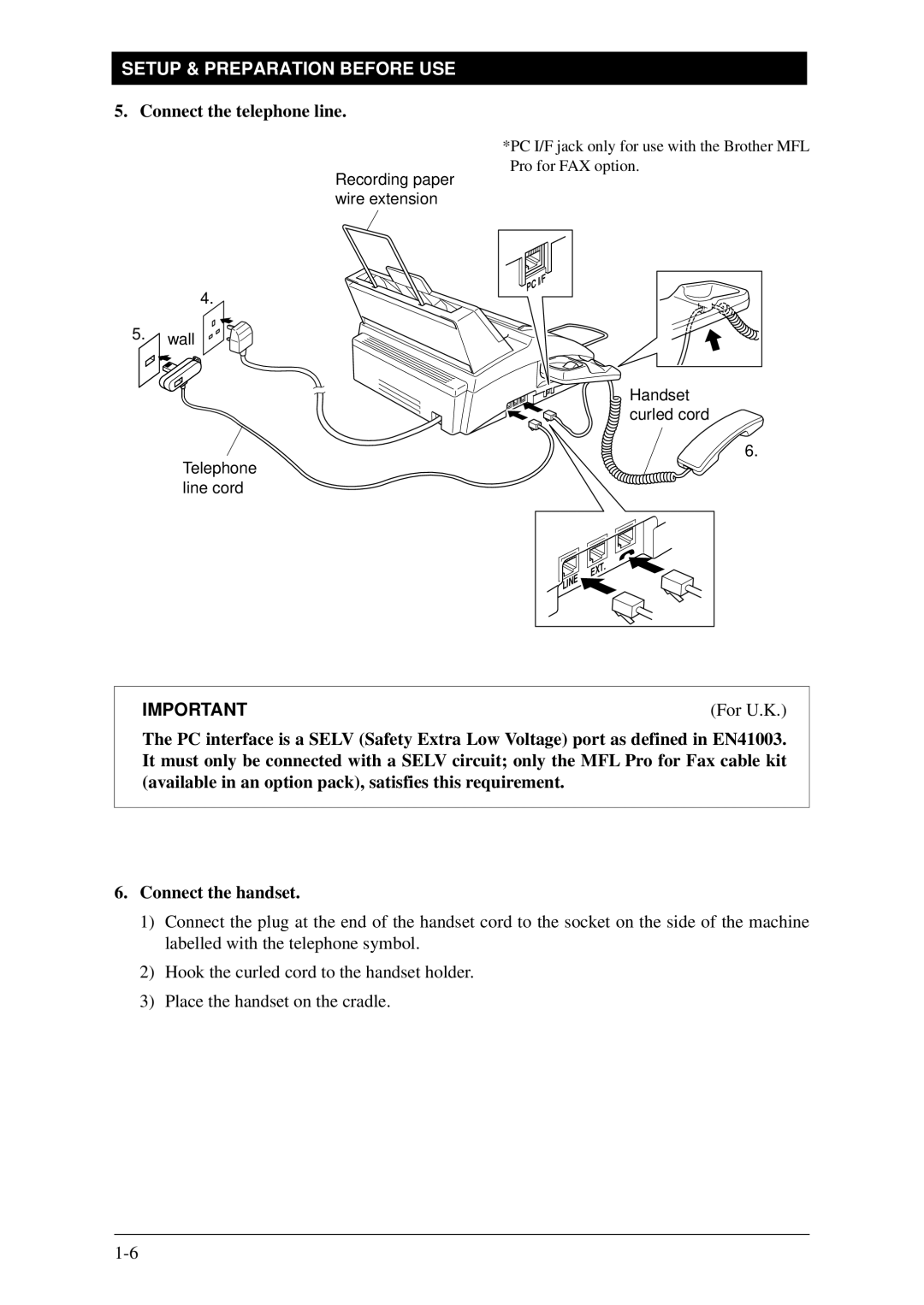 Brother Fax-1020Plus, FAX-1030Plus owner manual Connect the telephone line 