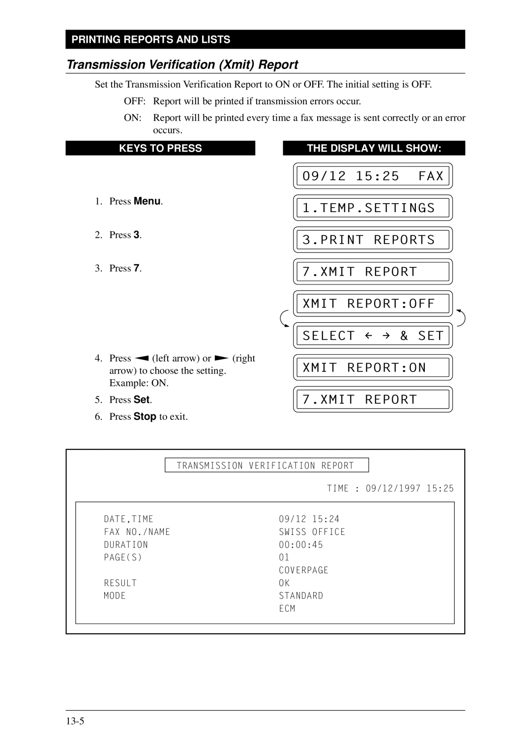 Brother Fax-1020Plus, FAX-1030Plus owner manual Transmission Verification Xmit Report 