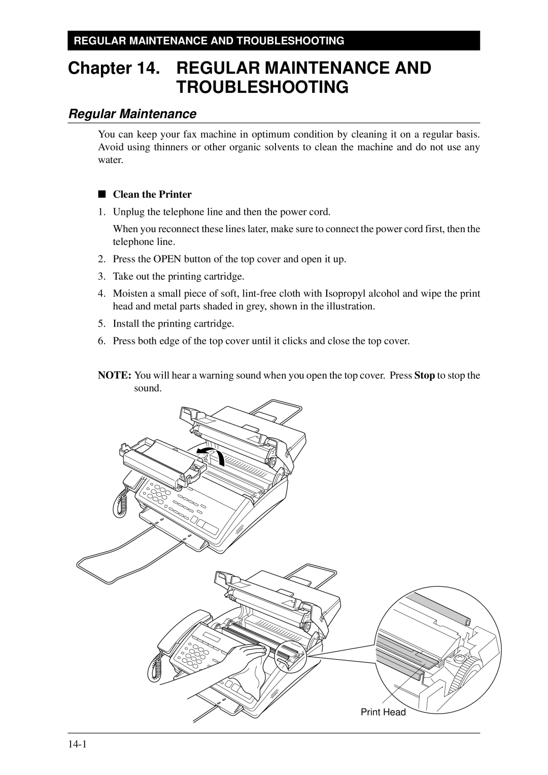 Brother Fax-1020Plus, FAX-1030Plus owner manual Regular Maintenance and Troubleshooting, Clean the Printer 