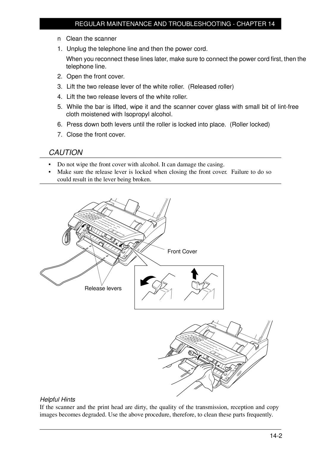 Brother FAX-1030Plus, Fax-1020Plus owner manual Regular Maintenance and Troubleshooting Chapter, Clean the scanner 