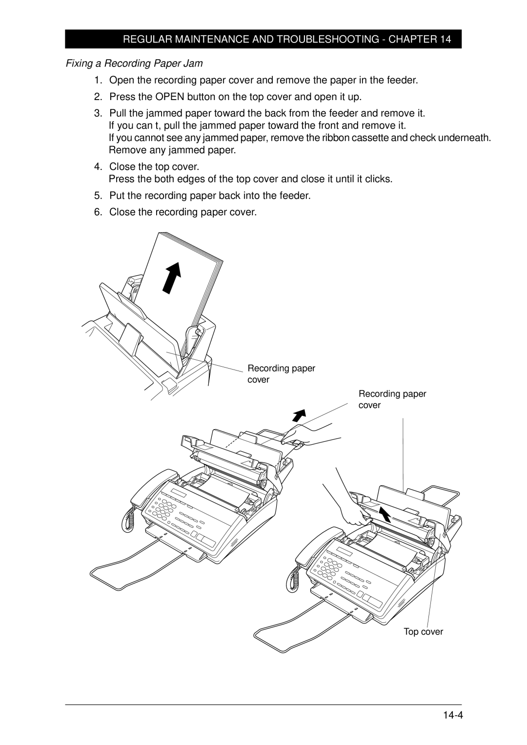 Brother FAX-1030Plus, Fax-1020Plus owner manual Fixing a Recording Paper Jam 