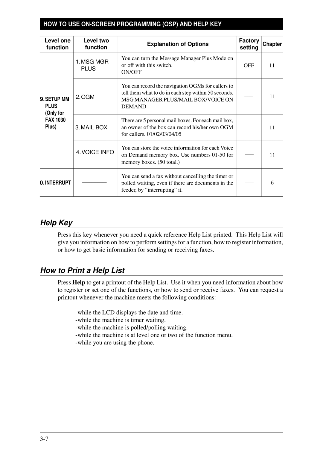 Brother Fax-1020Plus, FAX-1030Plus owner manual Help Key, How to Print a Help List 