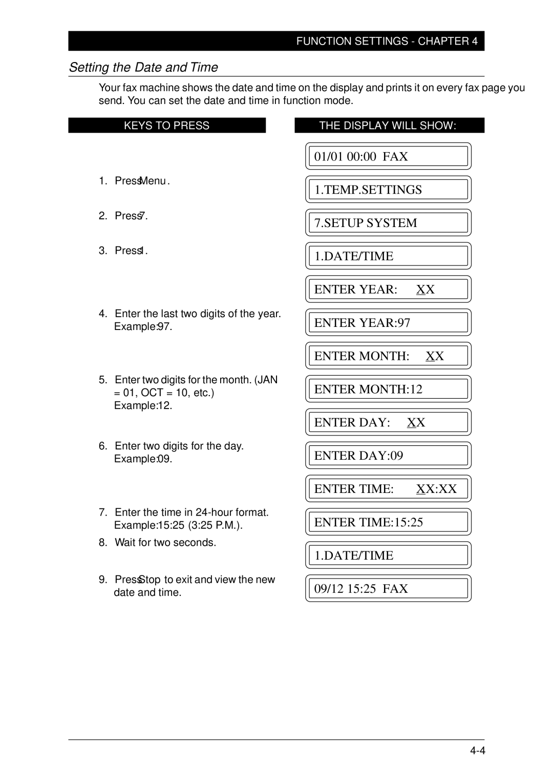 Brother FAX-1030Plus, Fax-1020Plus owner manual Setting the Date and Time 