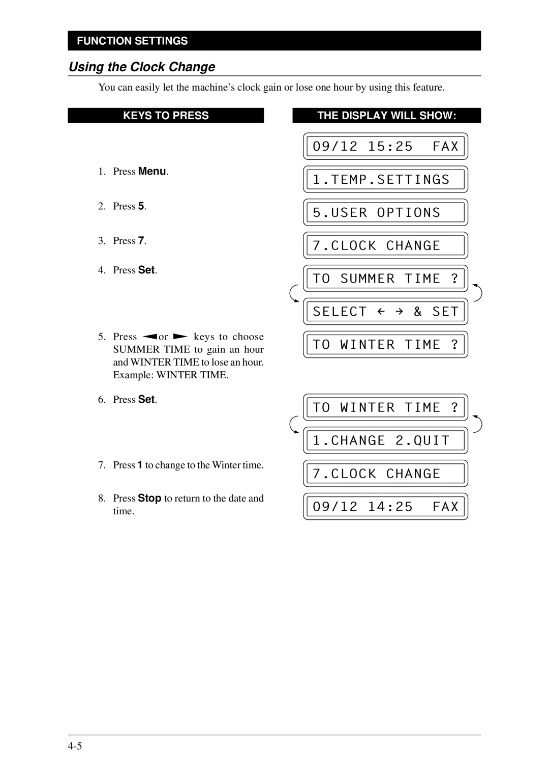 Brother Fax-1020Plus, FAX-1030Plus owner manual Using the Clock Change 