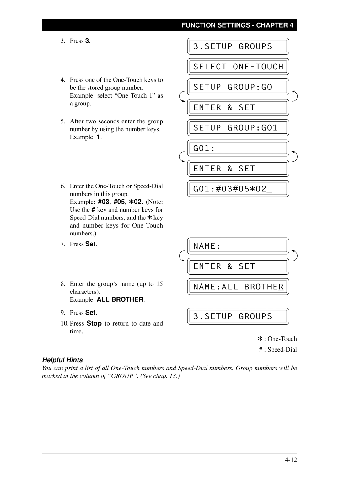 Brother FAX-1030Plus, Fax-1020Plus owner manual Name Enter & SET, Nameall Brother Setup Groups 