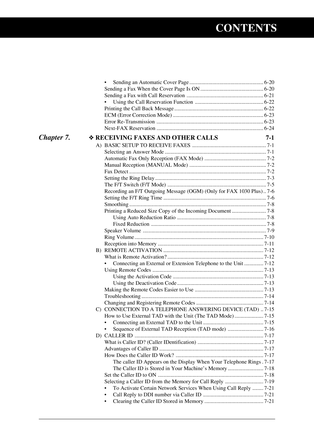 Brother Fax-1020Plus, FAX-1030Plus owner manual Receiving Faxes and Other Calls 