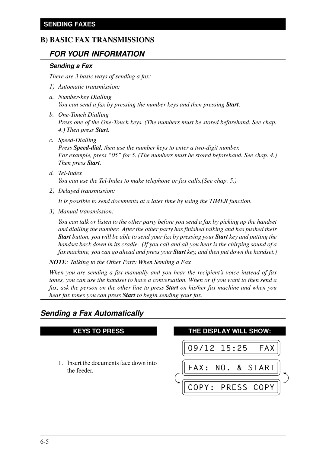 Brother Fax-1020Plus, FAX-1030Plus owner manual Sending a Fax Automatically, FAX NO. & Start Copy Press Copy 