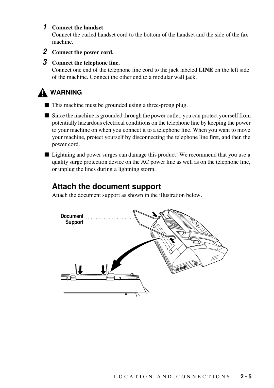 Brother FAX-222, FAX-202 owner manual Attach the document support, Connect the handset 