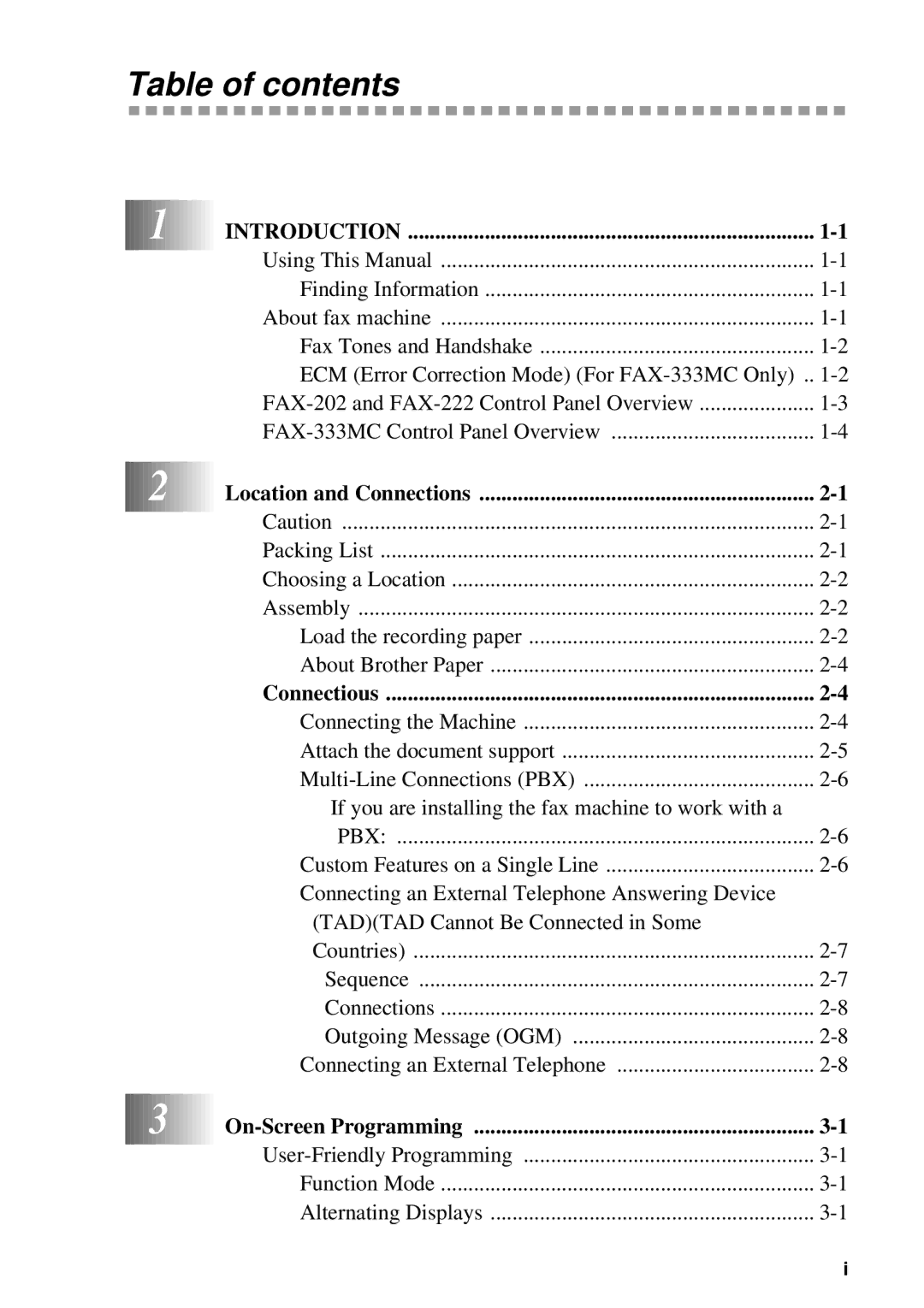 Brother FAX-222, FAX-202 owner manual Table of contents 