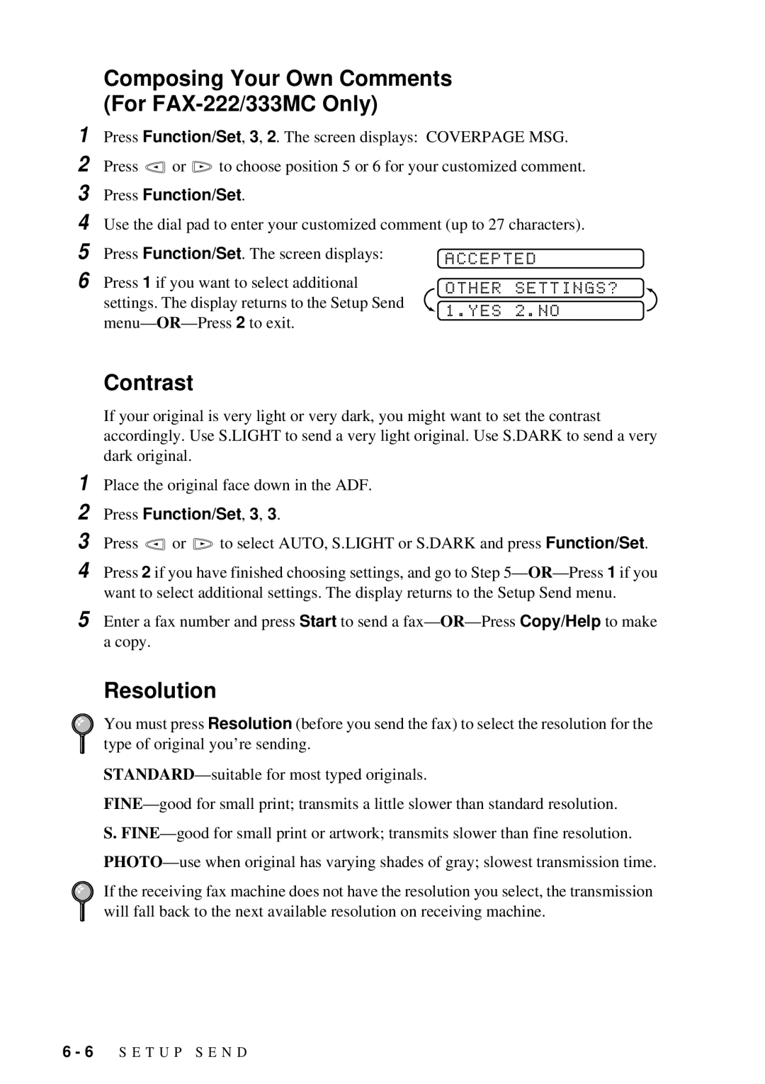 Brother FAX-202, FAX-222 owner manual Resolution 