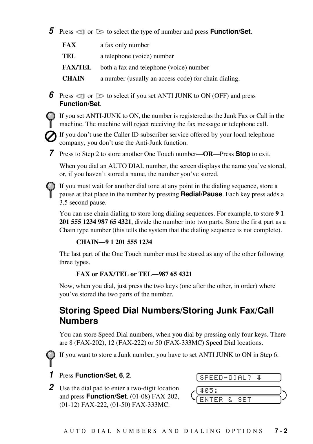 Brother FAX-222, FAX-202 owner manual Storing Speed Dial Numbers/Storing Junk Fax/Call Numbers, Speed-Dial? #, Enter & SET 