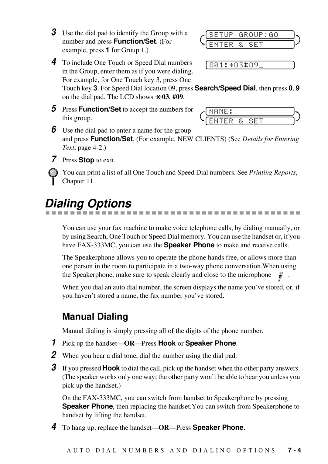 Brother FAX-222, FAX-202 owner manual Dialing Options, Manual Dialing 