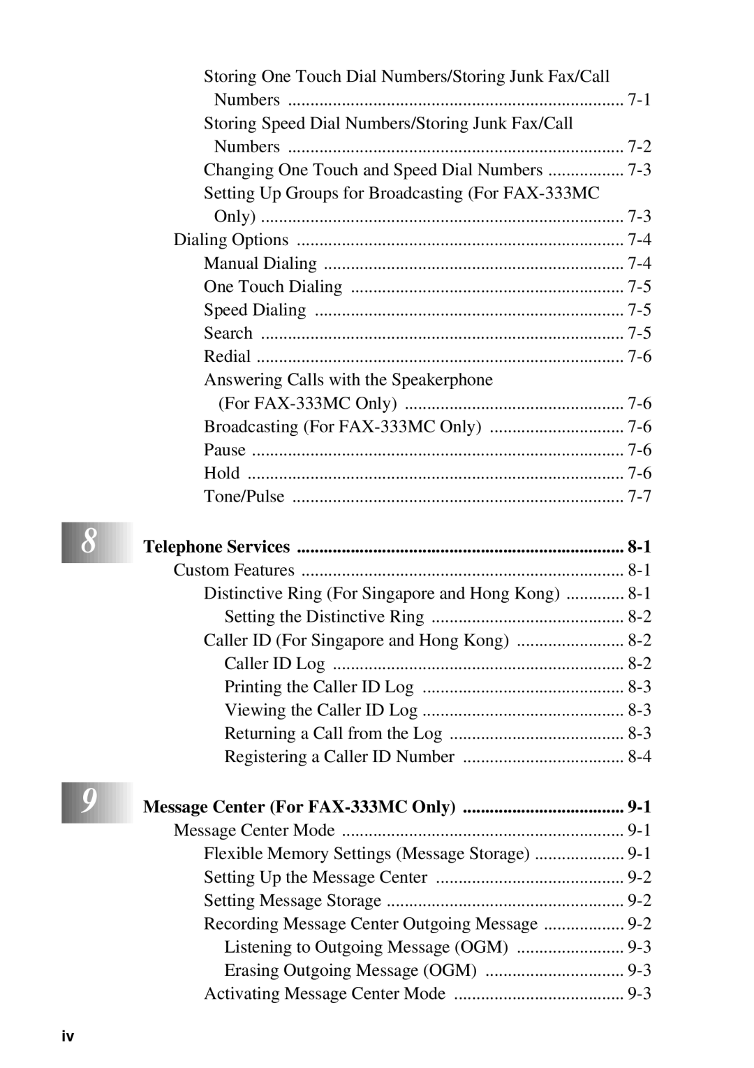 Brother FAX-202, FAX-222 owner manual Telephone Services 