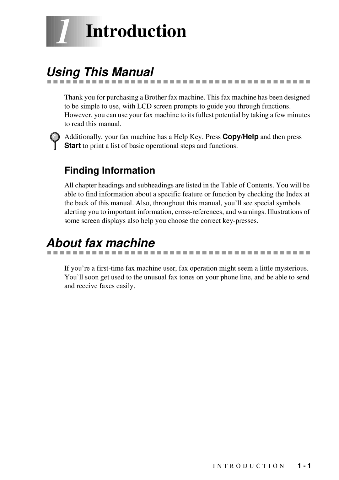 Brother FAX-222, FAX-202 owner manual 1Introduction, Using This Manual, About fax machine, Finding Information 