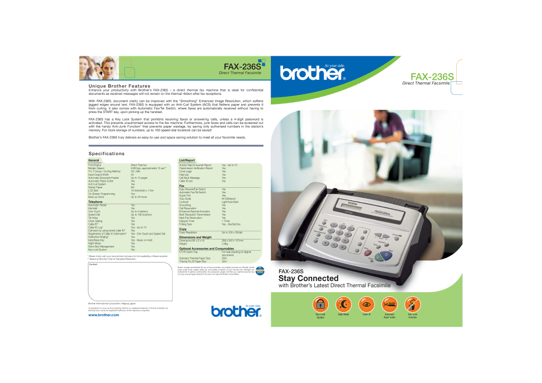 Brother FAX-236S dimensions Unique Brother Features, Specifications 