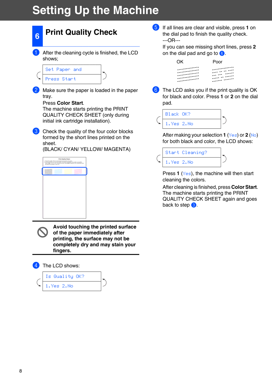 Brother FAX-2440C setup guide Print Quality Check, Press Color Start 