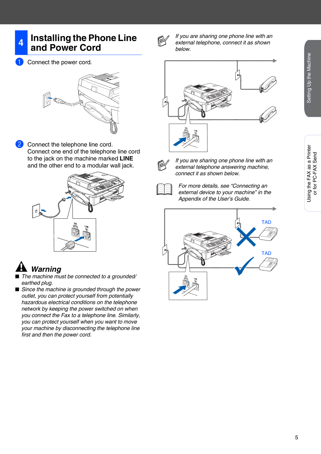 Brother FAX-2440C setup guide Installing the Phone Line and Power Cord 