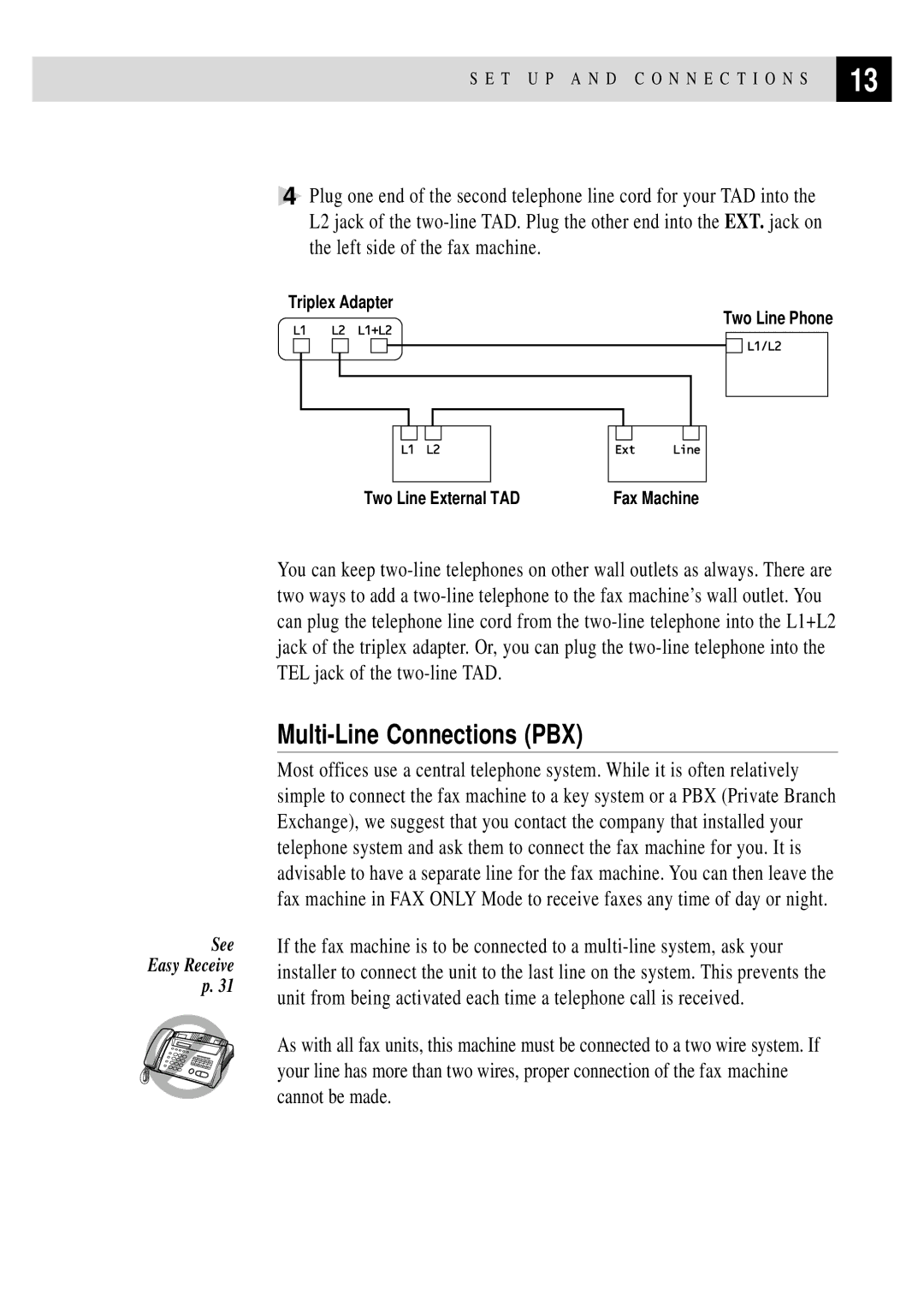 Brother FAX 255 owner manual Multi-Line Connections PBX 