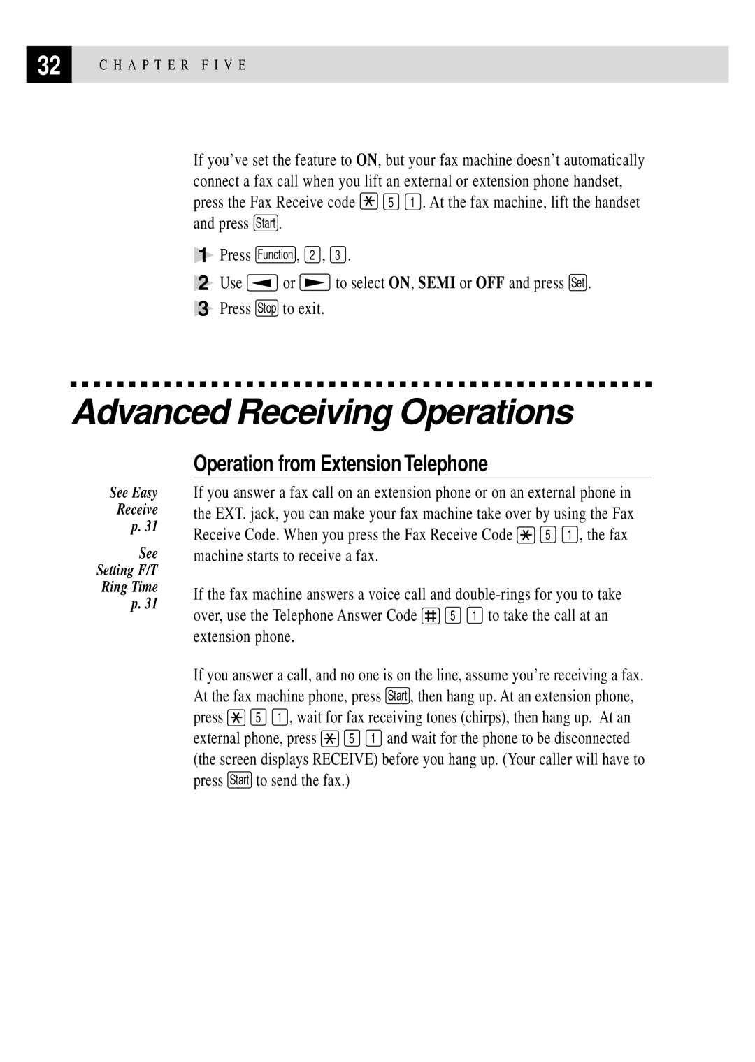 Brother FAX 255 owner manual Advanced Receiving Operations, Operation from Extension Telephone 