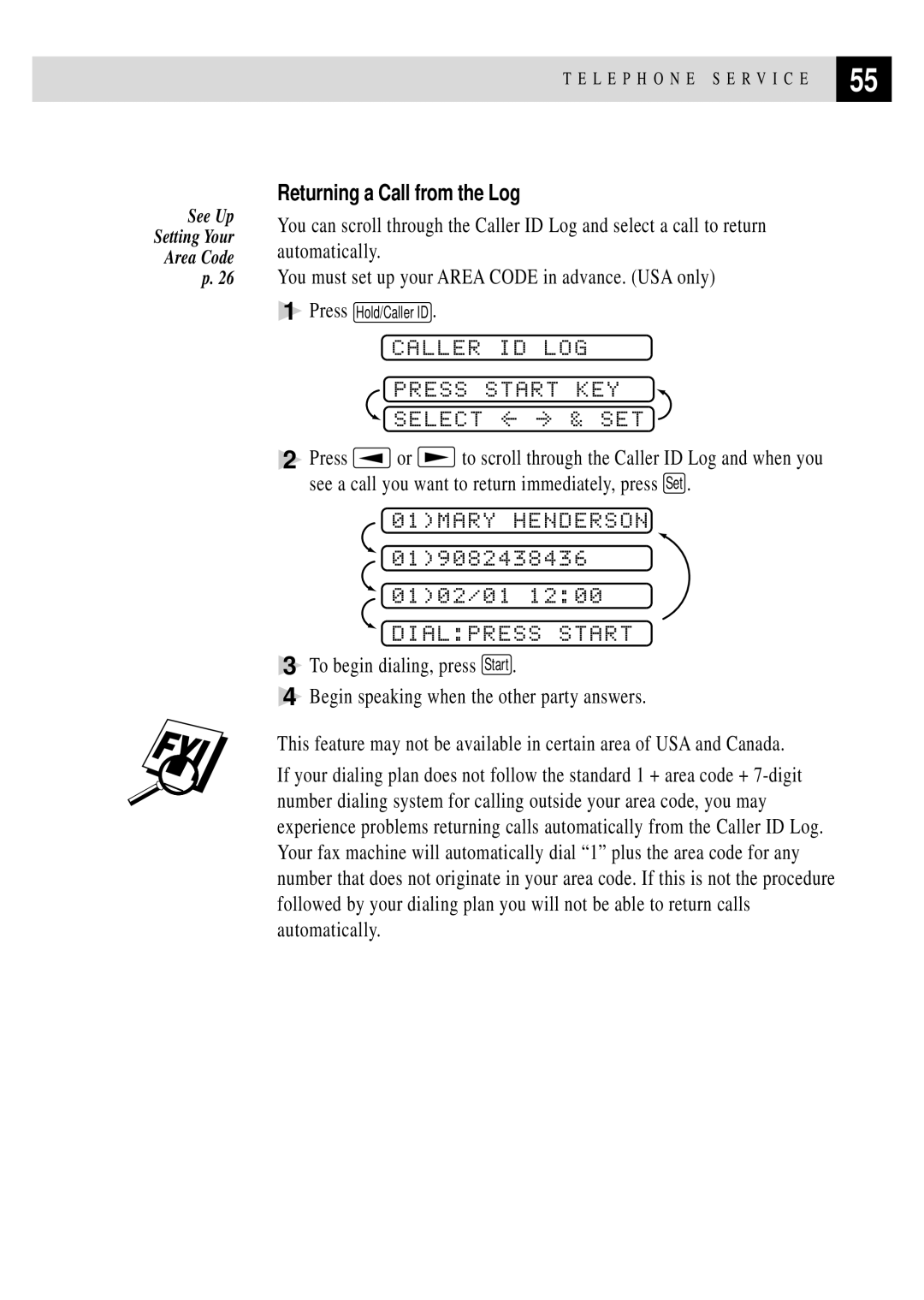 Brother FAX 255 owner manual 01MARY Henderson, Returning a Call from the Log 