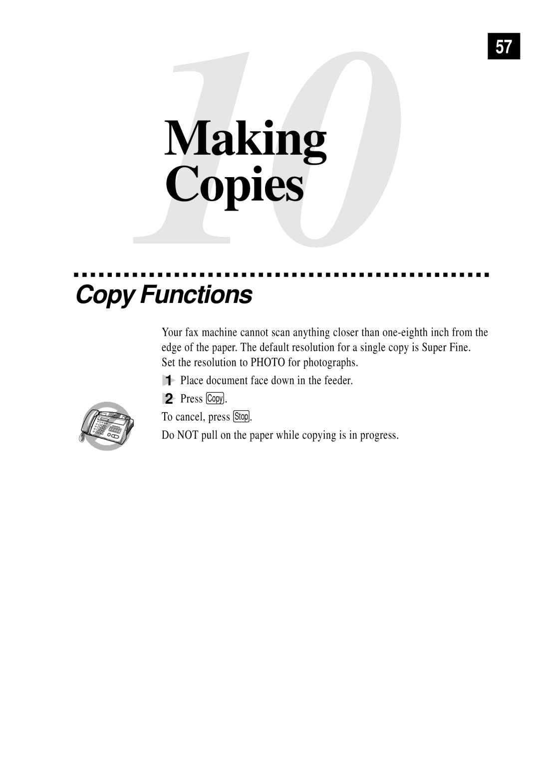 Brother FAX 255 owner manual Copy Functions 