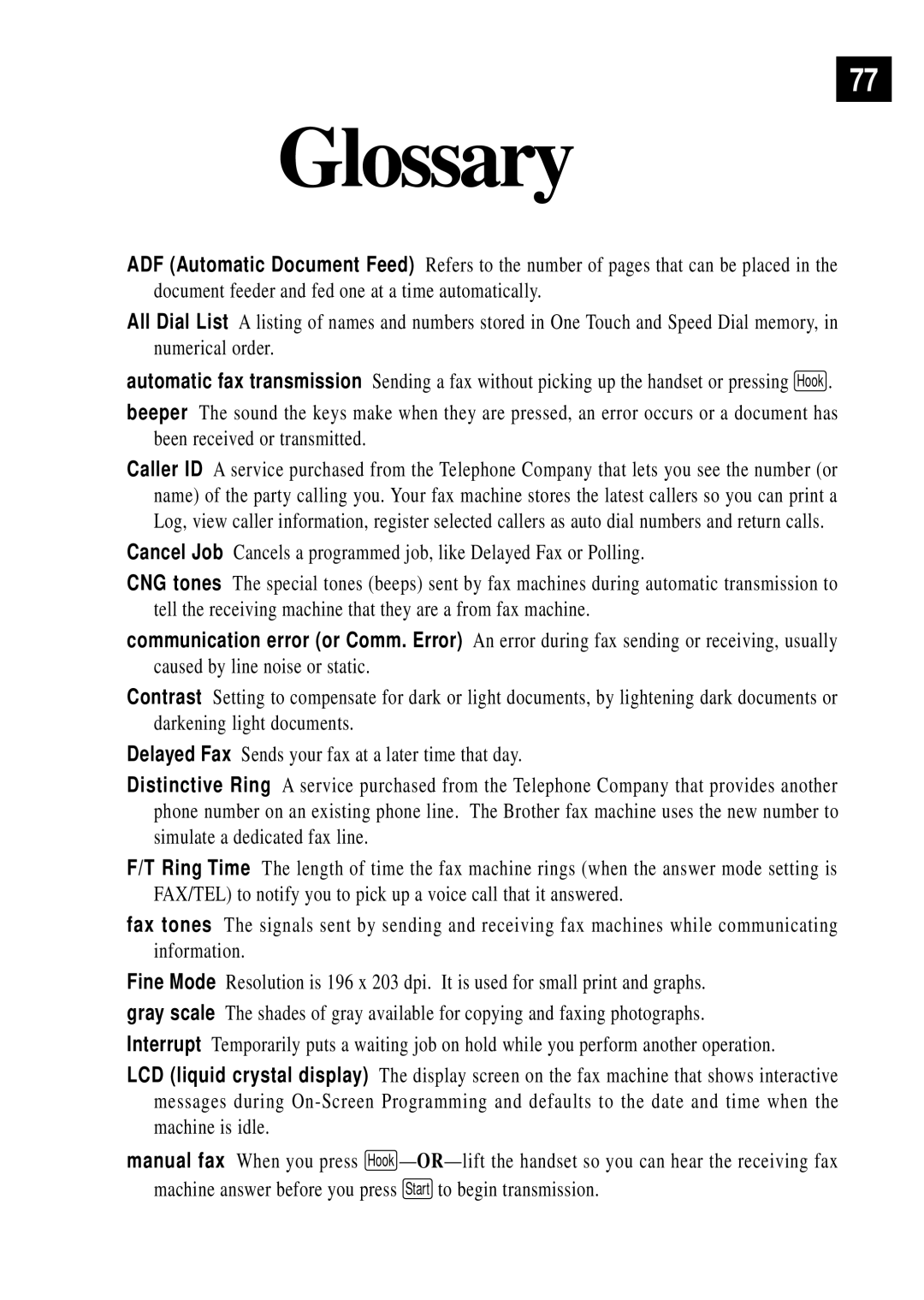 Brother FAX 255 owner manual Glossary 