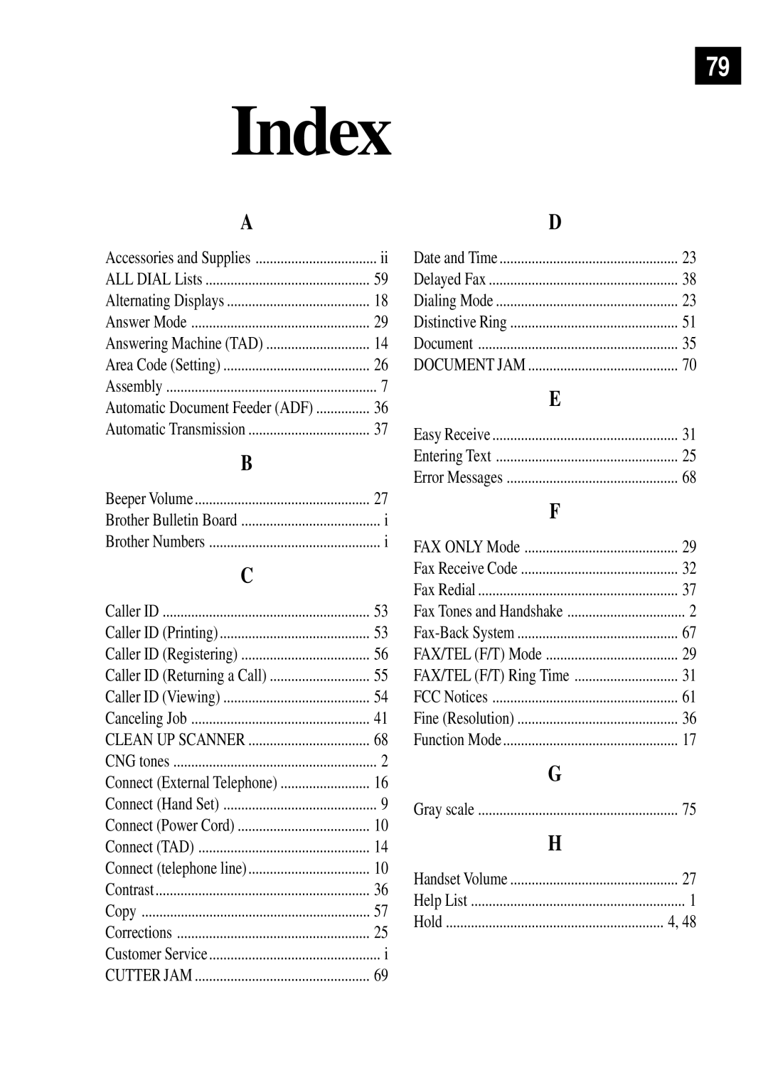 Brother FAX 255 owner manual Index 