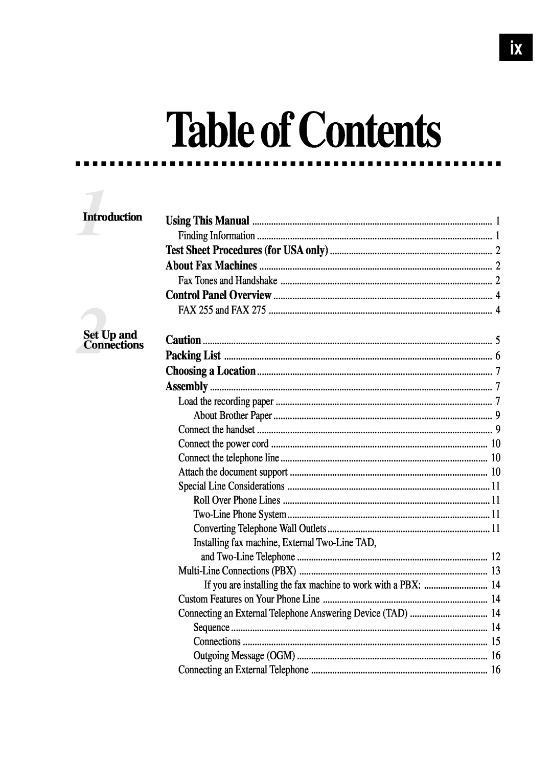 Brother FAX 255 owner manual Table of Contents, 1Introduction 