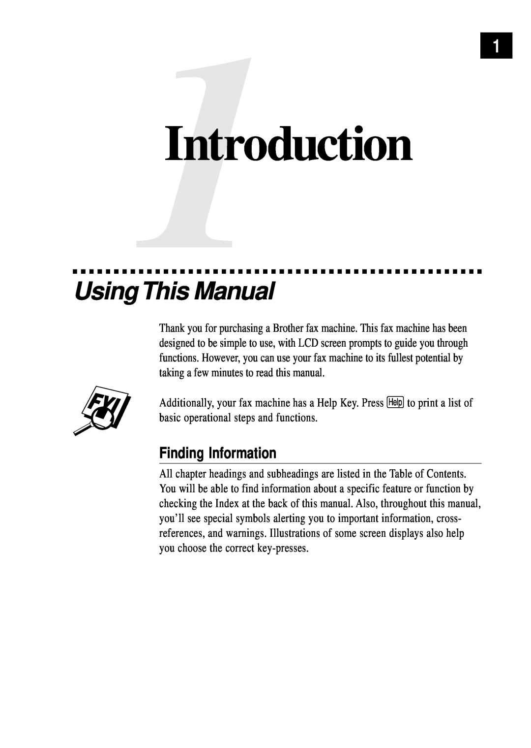 Brother FAX 255 owner manual UsingThis Manual, Finding Information, 1Introduction 