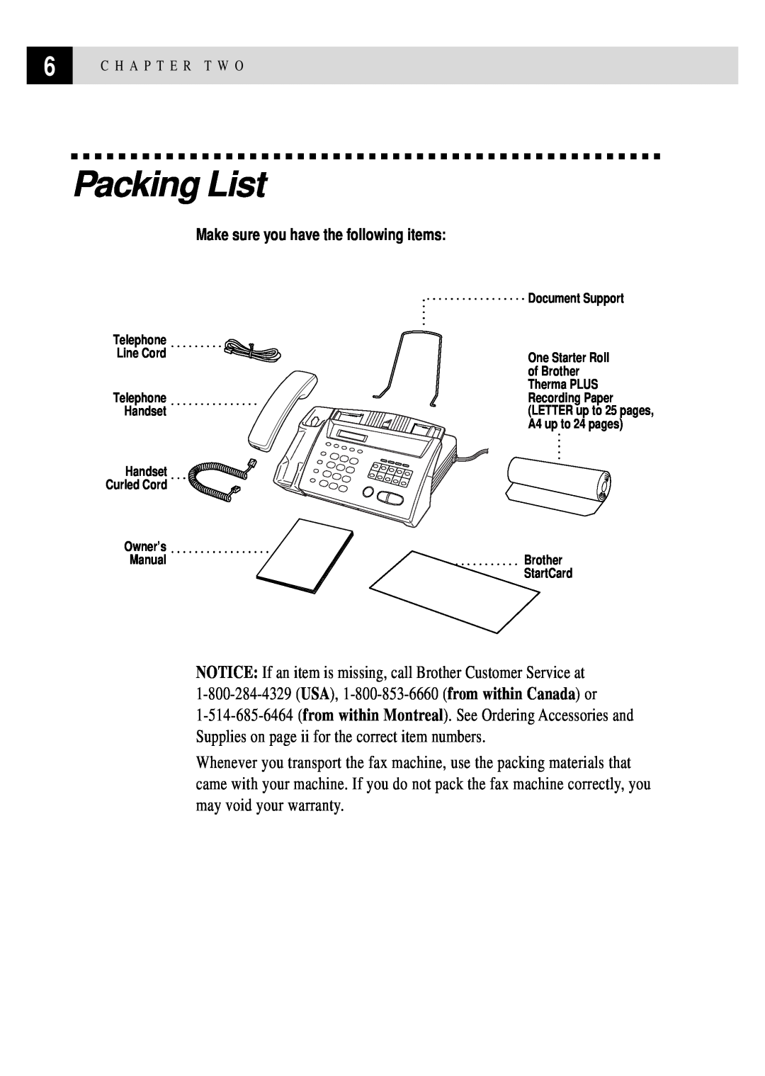 Brother FAX 255 owner manual Packing List 